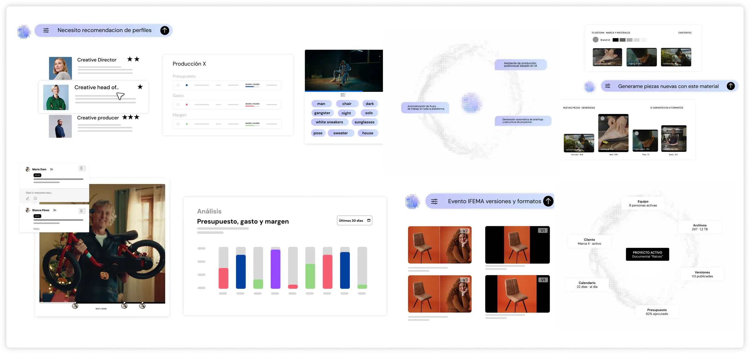 View of the PLAY Platform dashboard: project management, budgets, analytics and media library.